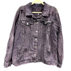 Black Label Purple Black Distressed Denim Jacket Size 2XL